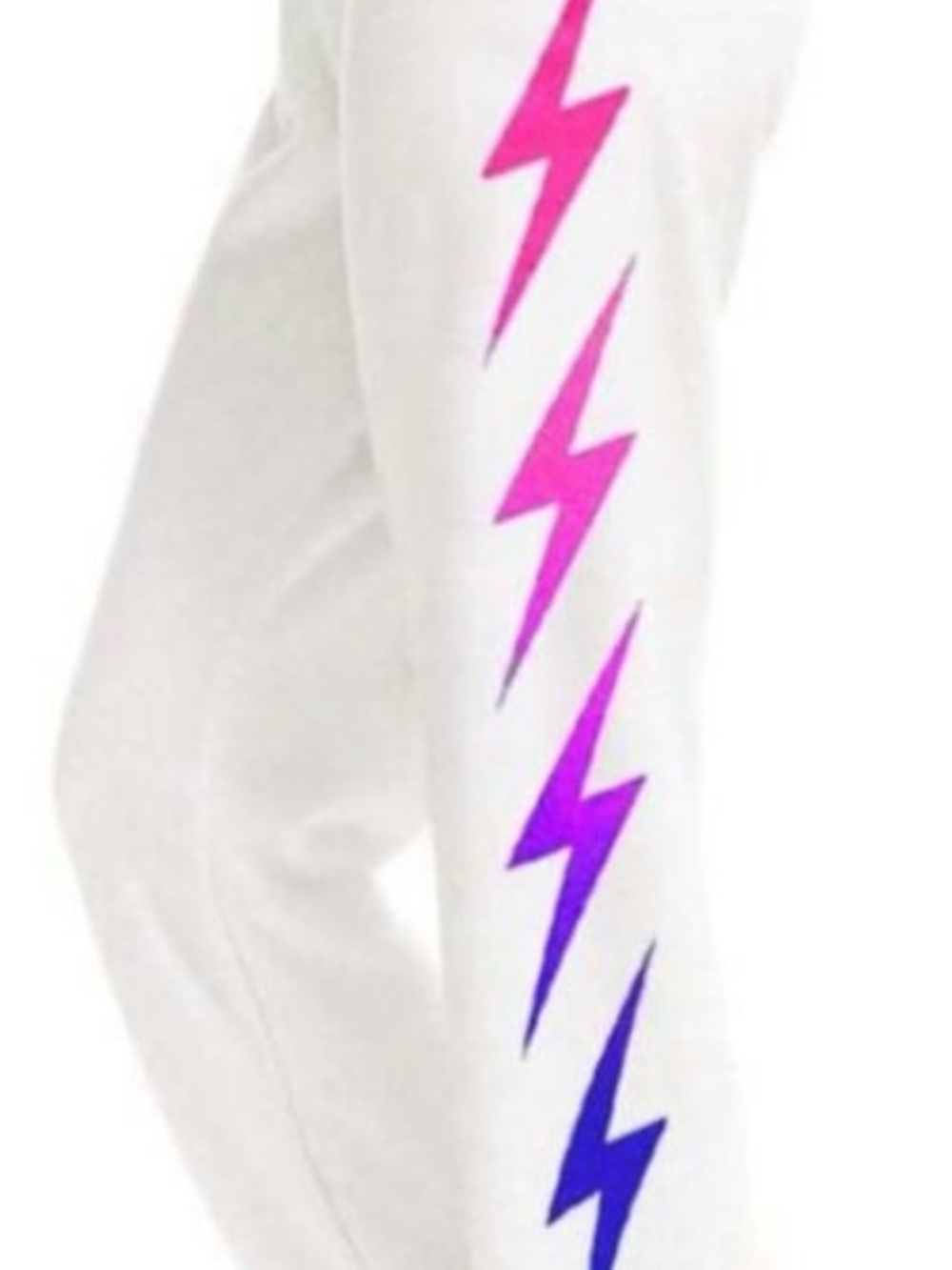 Aviator Nation White Sweatpants with Pink to Blue Lightning Bolts